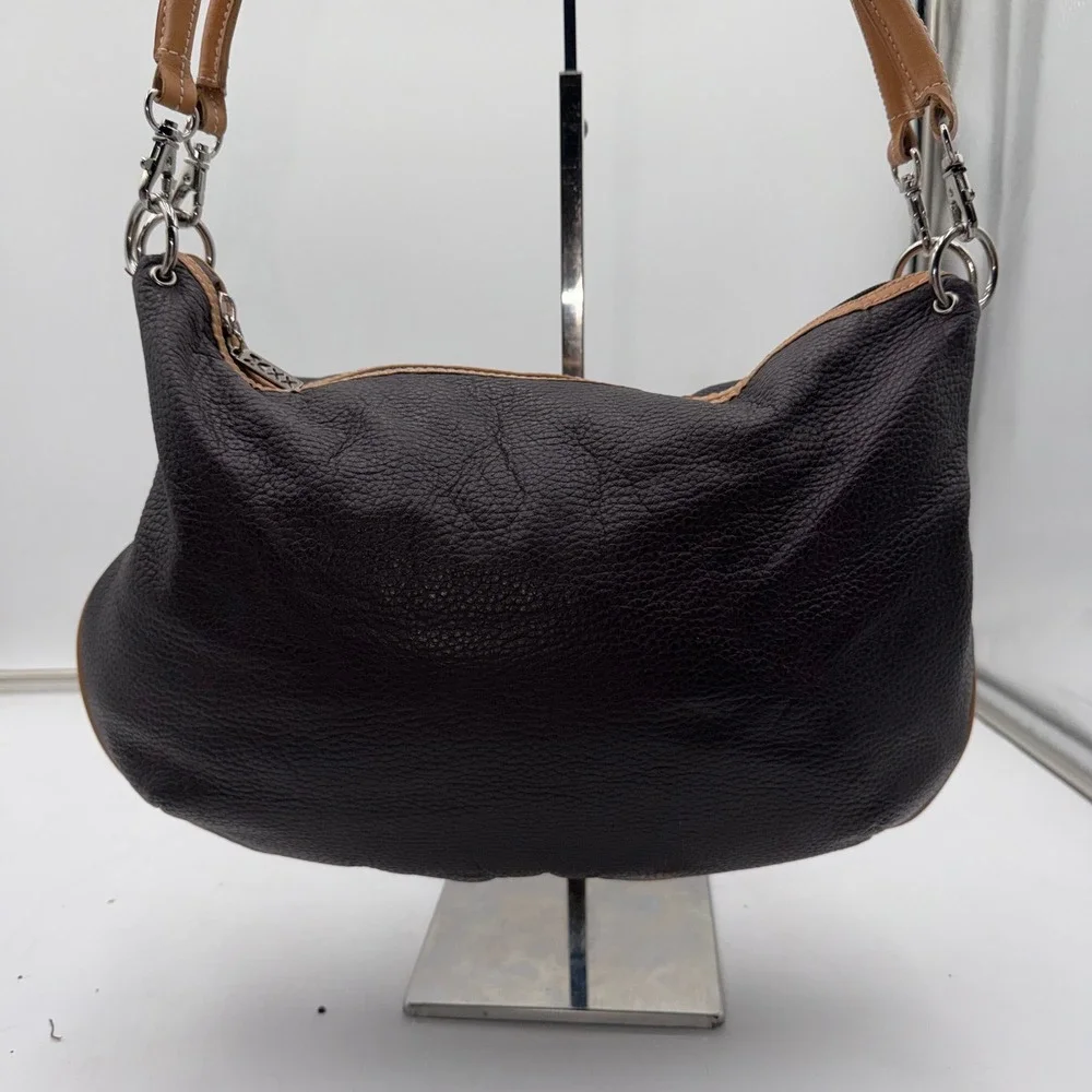 Maxx New York Pebbled Leather Shoulder Bag Tan Trim Silver Tone Hardware